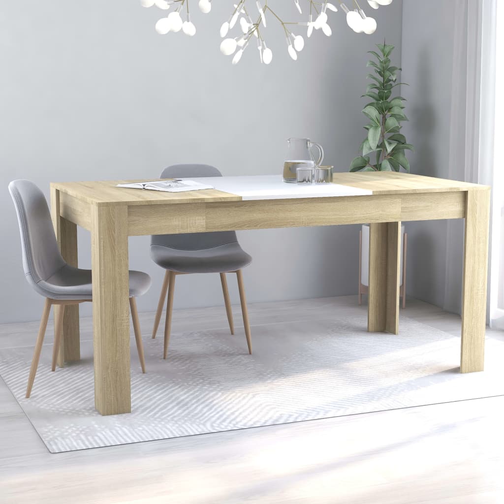 Vetonek Mesa de comedor madera de ingeniería blanco/roble 160x80x76 cm