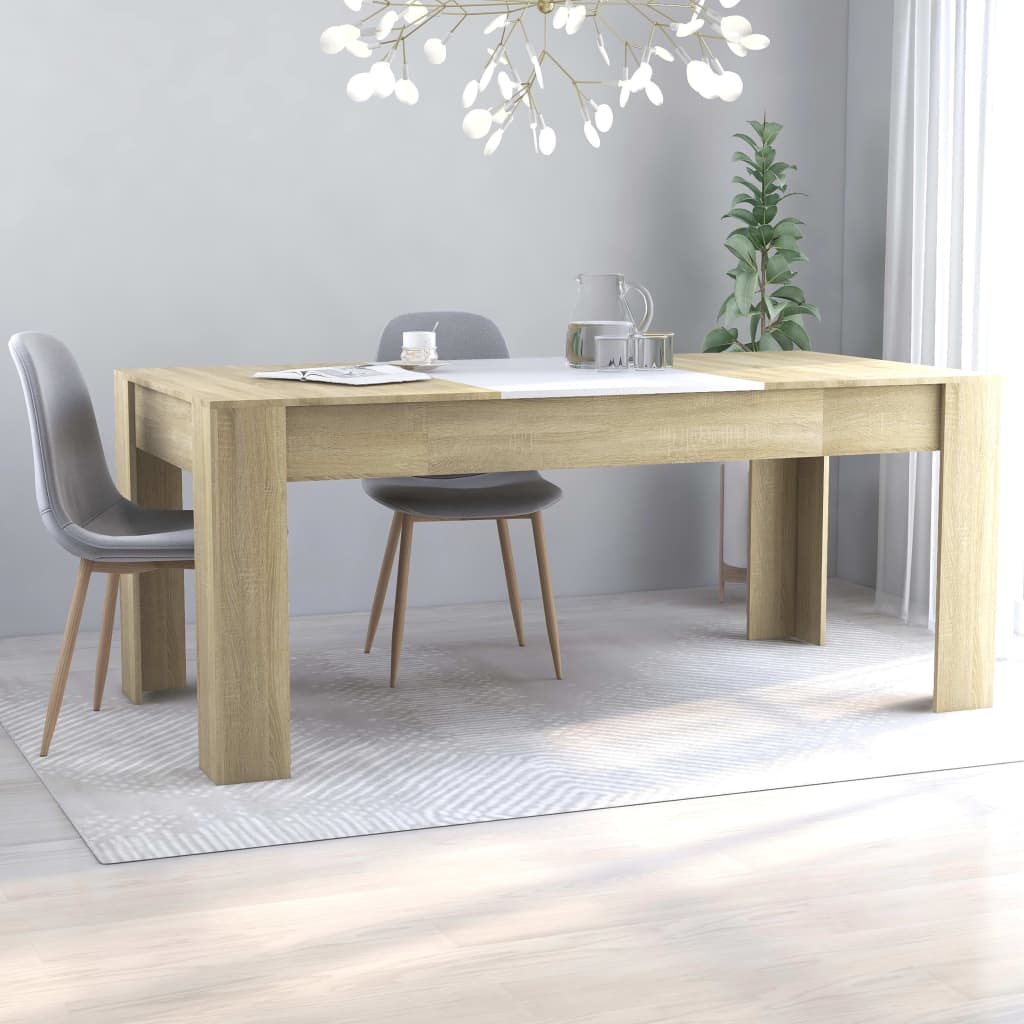 Vetonek Mesa de comedor madera contrachapada blanco roble 180x90x76 cm