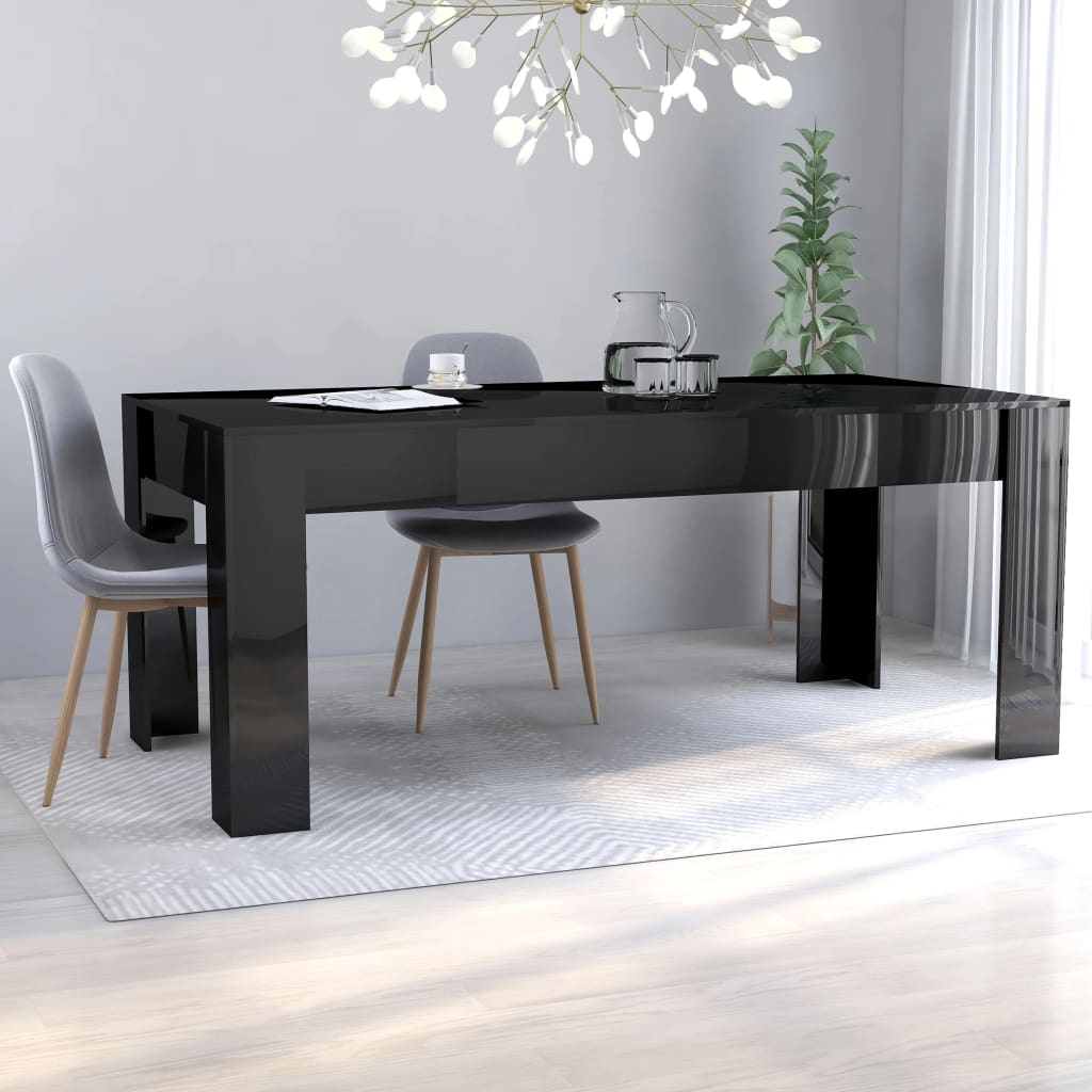 Vetonek Mesa de comedor madera de ingeniería negro brillo 180x90x76 cm