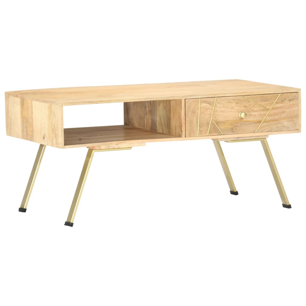 Vetonek Mesa de centro de madera maciza de mango 95x50x42 cm