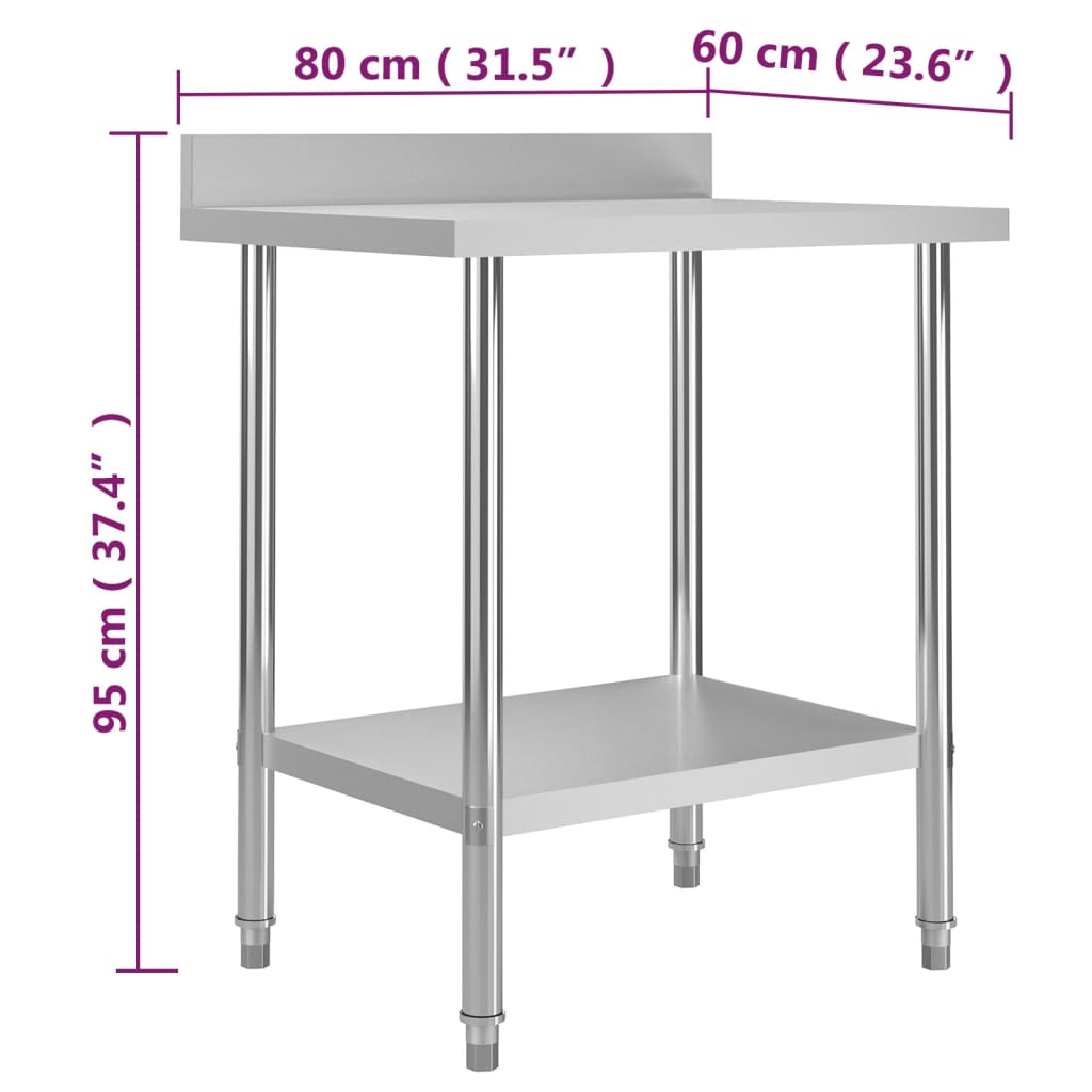 Mesa trabajo cocina y salpicadero acero inoxidable 80x60x93 cm vidaXL