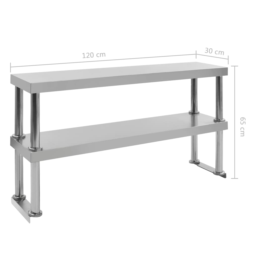 Estante mesa de trabajo 2 niveles acero inoxidable 120x30x65 cm vidaXL