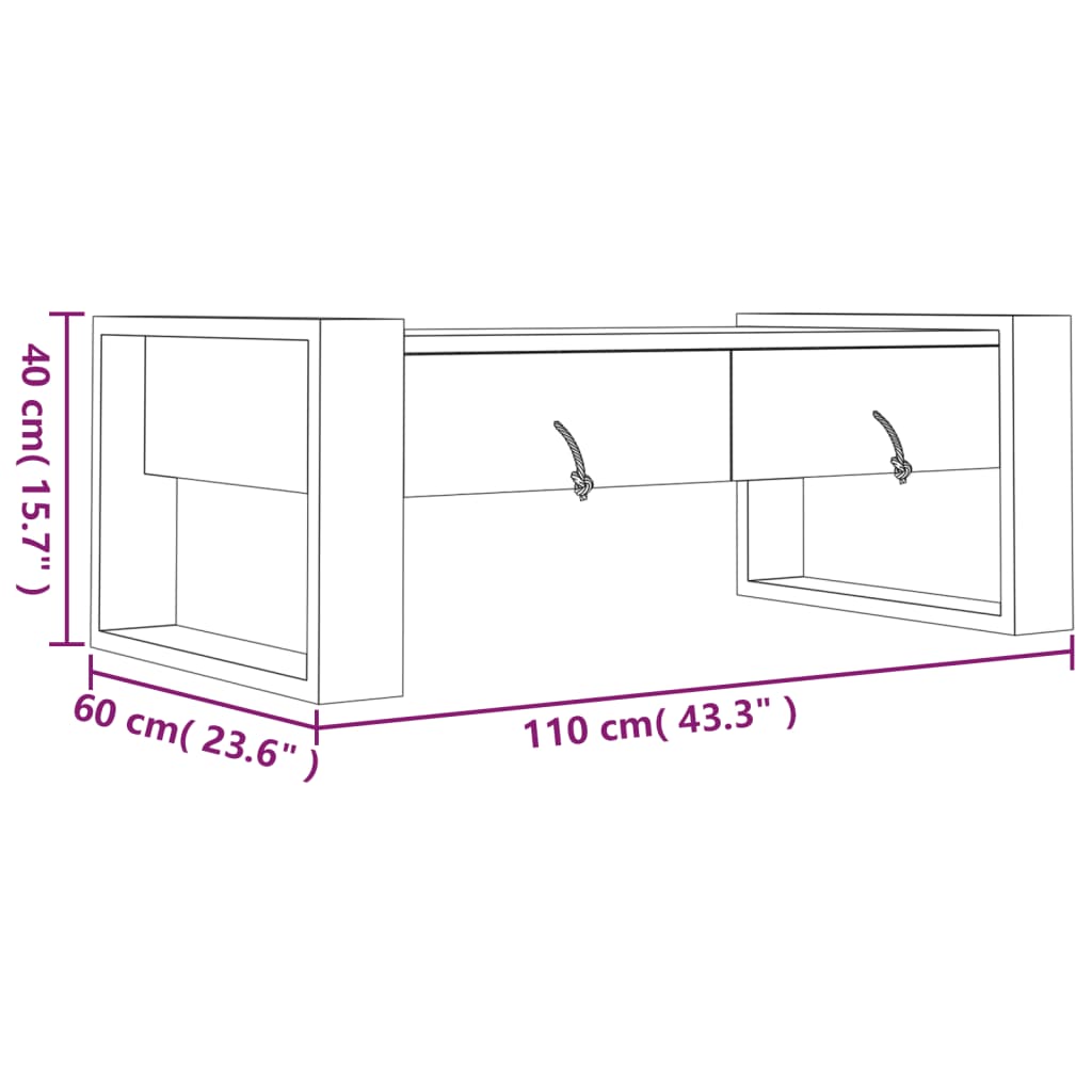 Mesa de centro de madera maciza de teca 110x60x40 cm