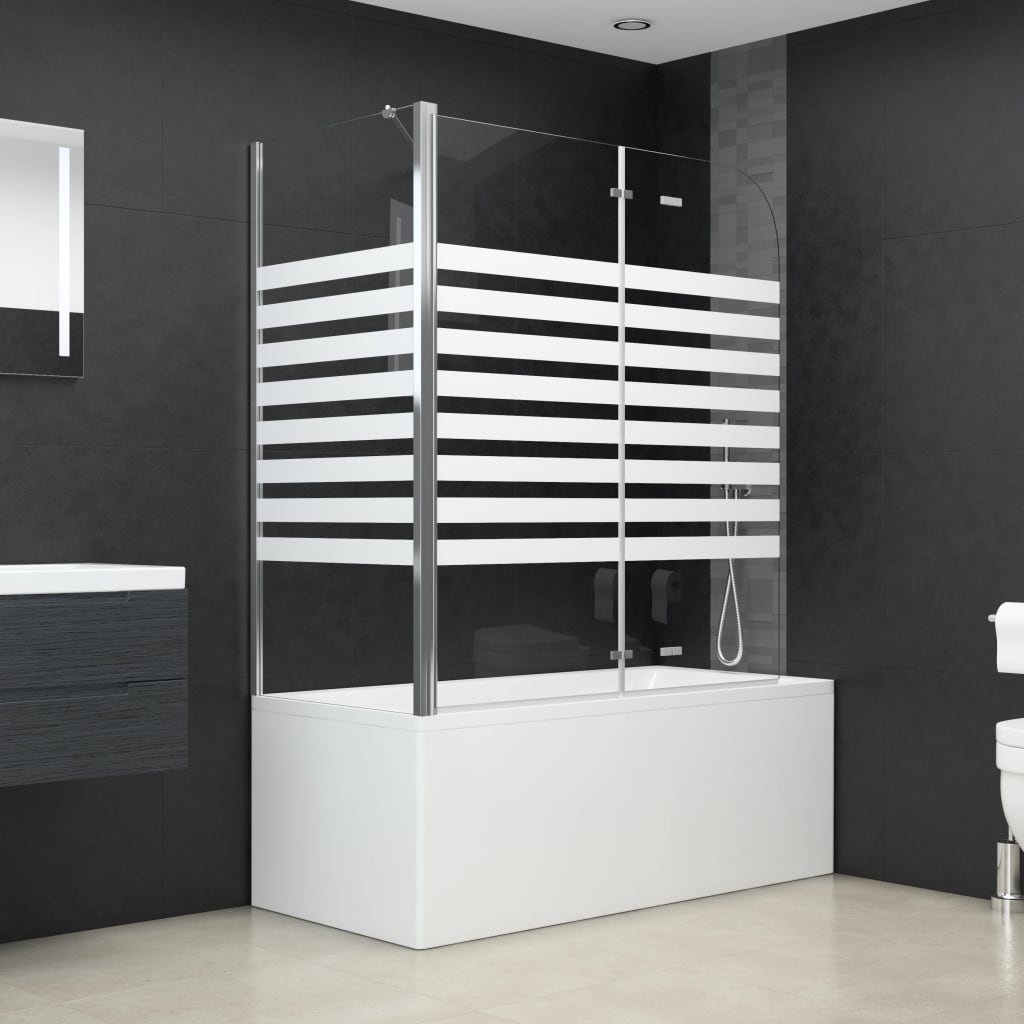 Vetonek Mampara de baño vidrio templado a rayas 120x68x130 cm