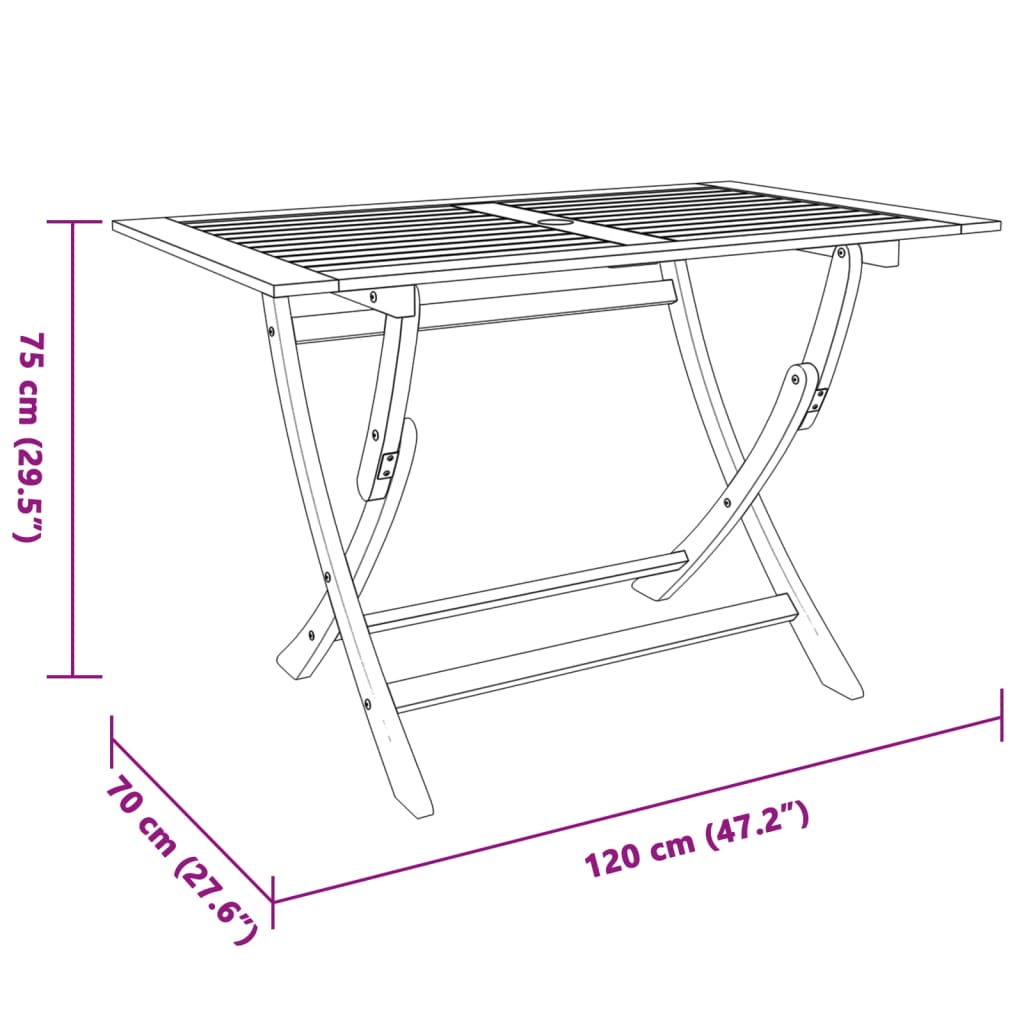 Mesa de jardín plegable madera maciza de eucalipto 120x70x75 cm vidaXL