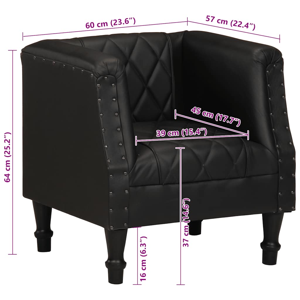 Sillón de cuero de cabra auténtico negro vidaXL