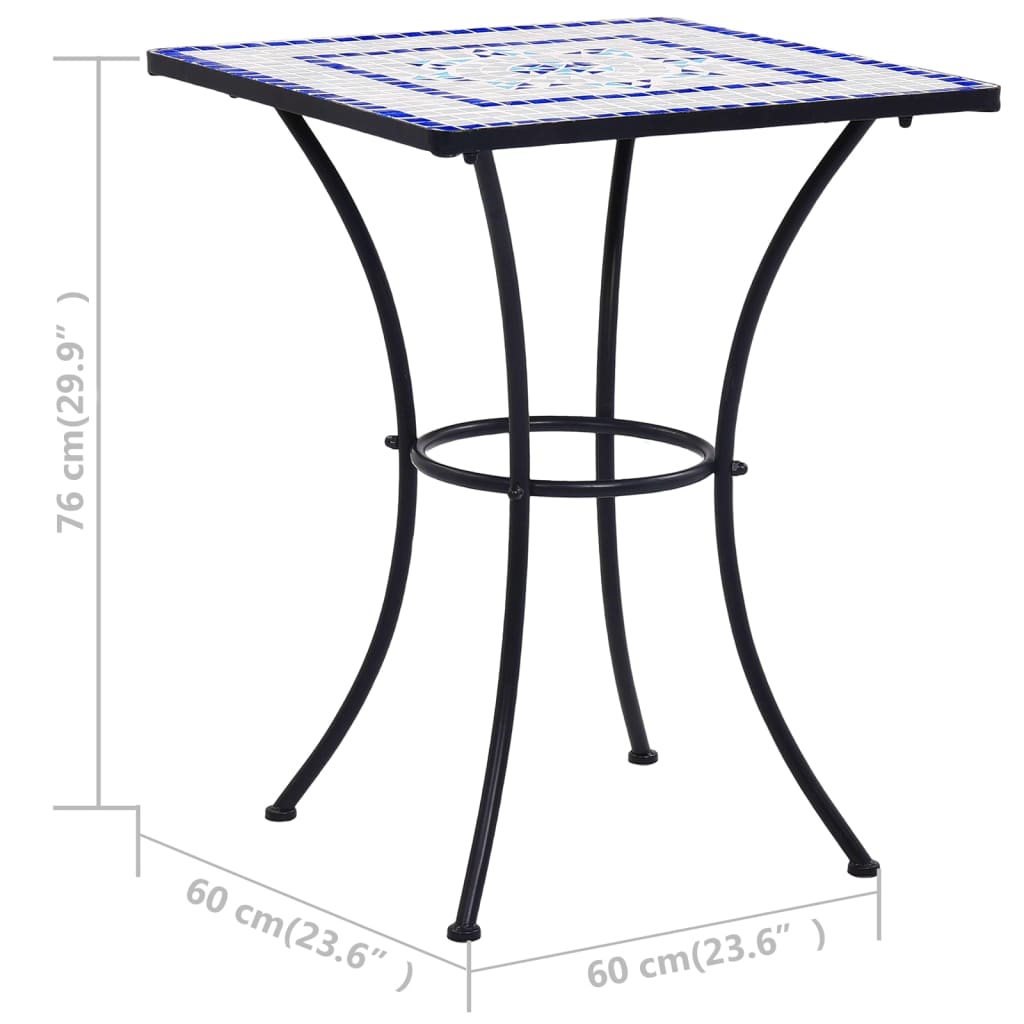 Mesa y sillas de bistró 3 piezas mosaico cerámica azul y blanco vidaXL