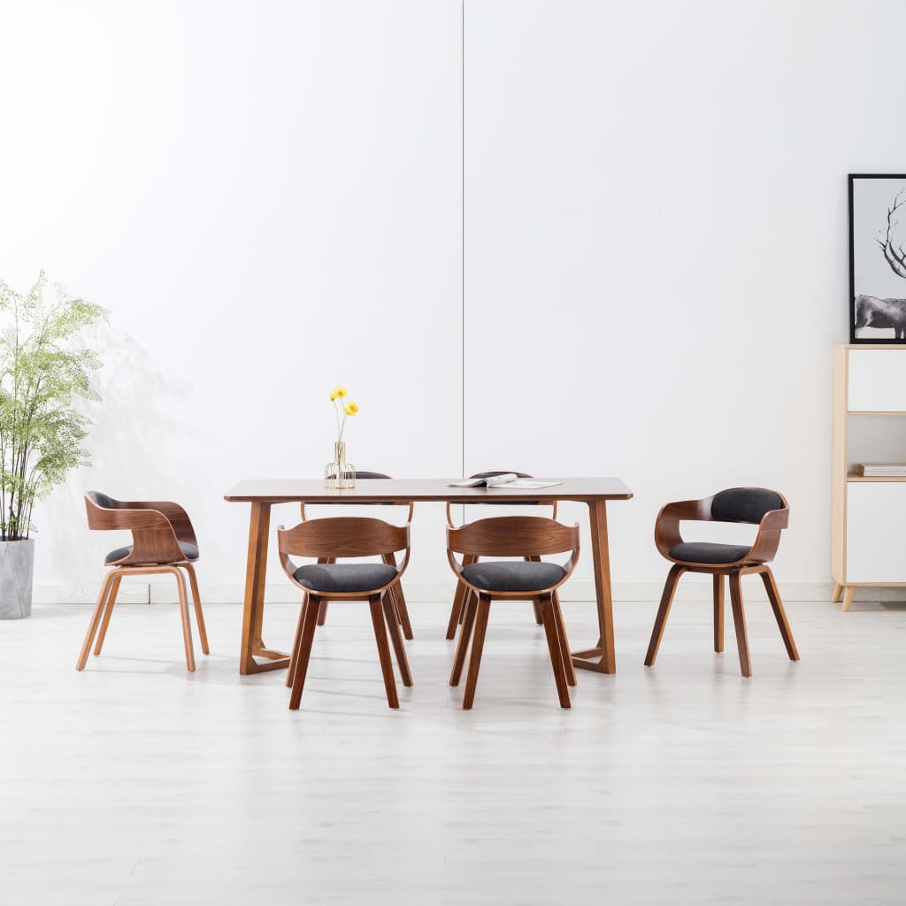 Vetonek Sillas de comedor 6 unidades tela y madera curvada gris oscuro