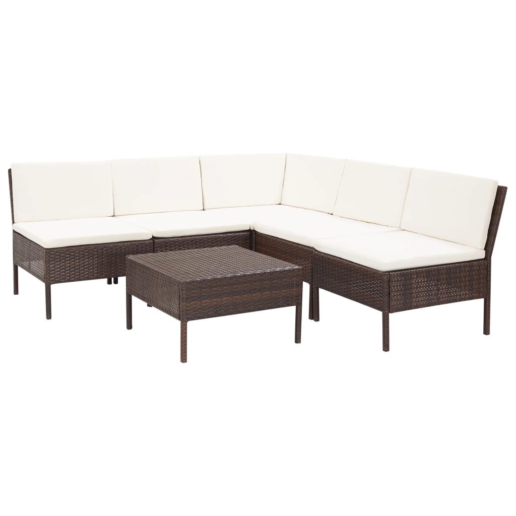 Vetonek Set muebles de jardín 6 piezas y cojines ratán sintético marrón