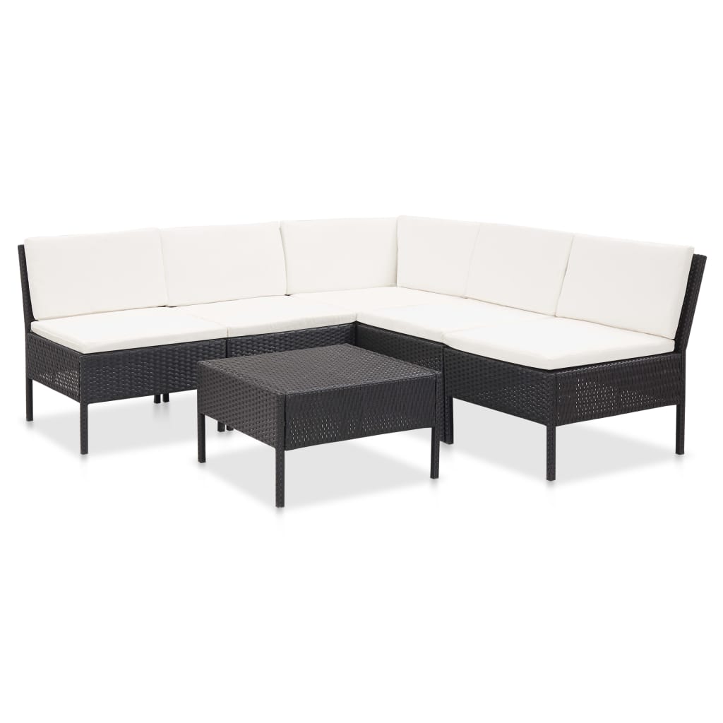 Vetonek Set muebles de jardín 6 piezas y cojines ratán sintético negro