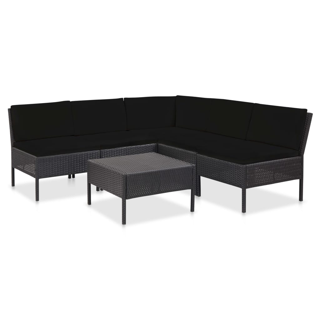 Vetonek Set muebles de jardín 6 piezas y cojines ratán sintético negro