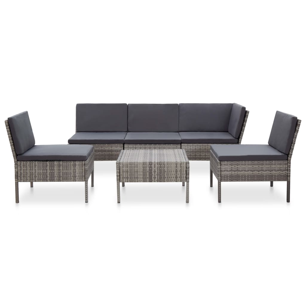 Set de muebles de jardín 6 pzas y cojines ratán sintético gris vidaXL