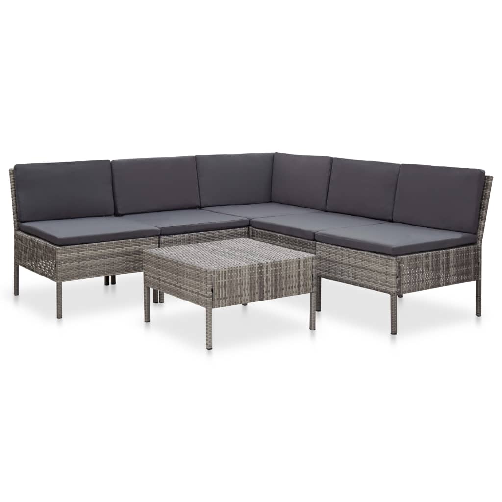 Vetonek Set de muebles de jardín 6 pzas y cojines ratán sintético gris