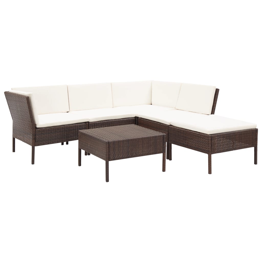 Vetonek Set muebles de jardín 6 piezas y cojines ratán sintético marrón