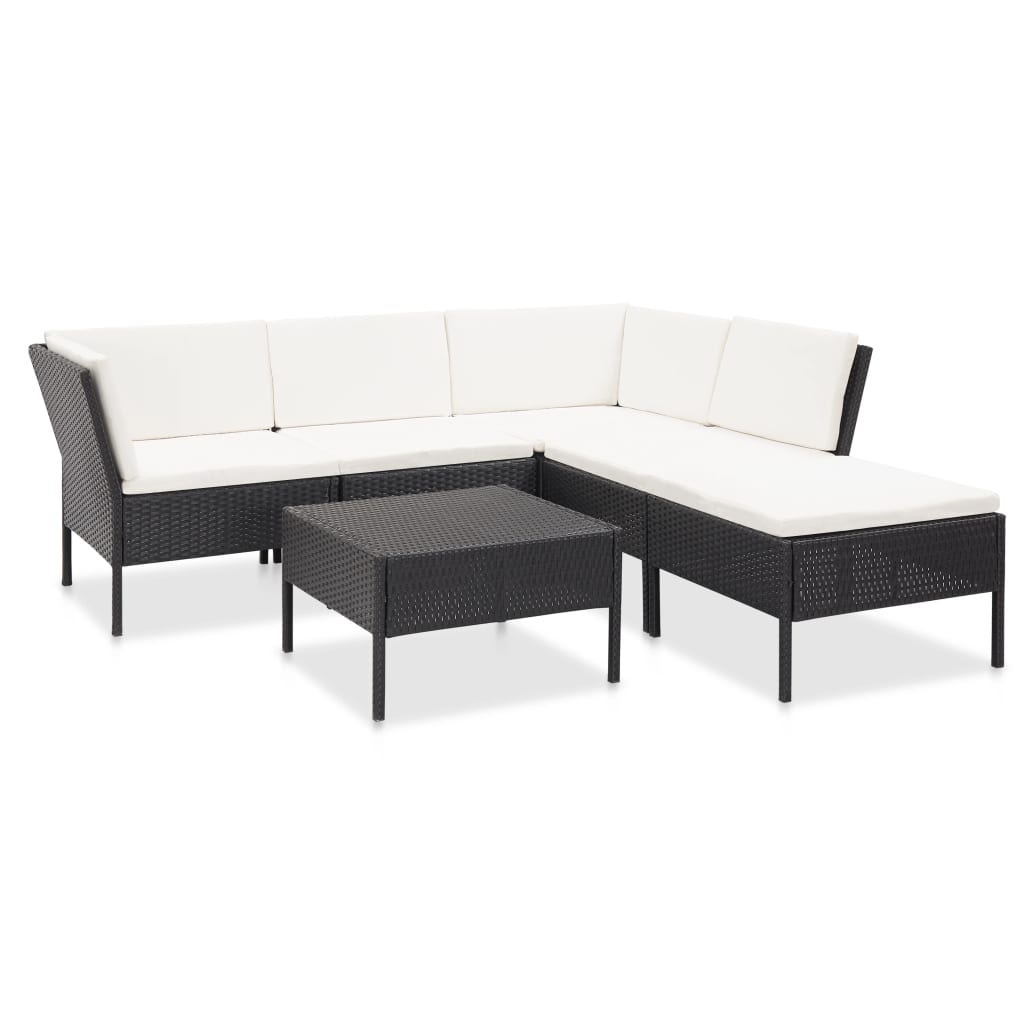 Vetonek Set muebles de jardín 6 piezas y cojines ratán sintético negro