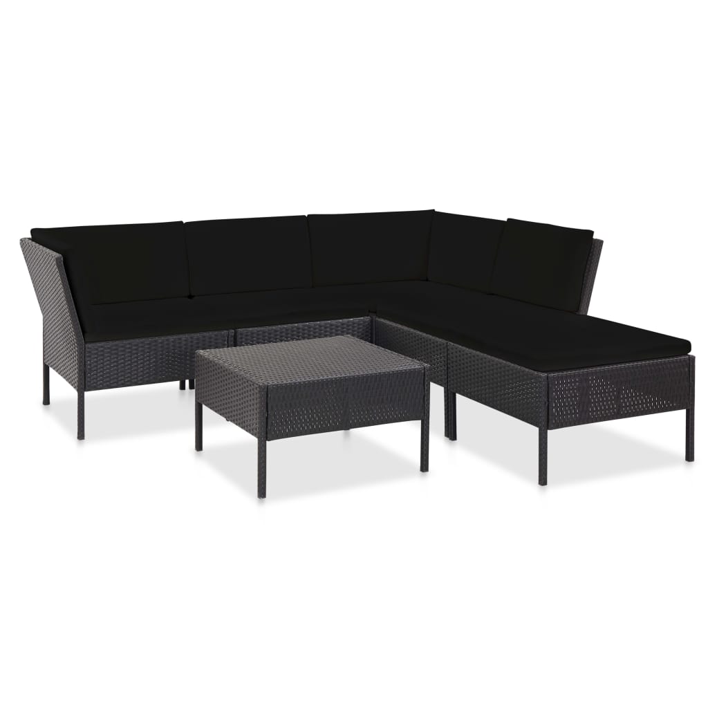 Vetonek Set muebles de jardín 6 piezas y cojines ratán sintético negro