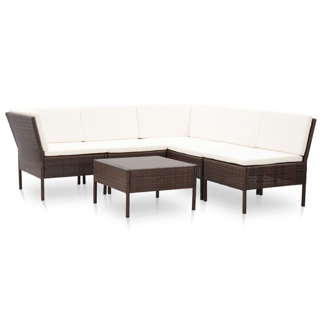 Vetonek Set muebles de jardín 6 piezas y cojines ratán sintético marrón