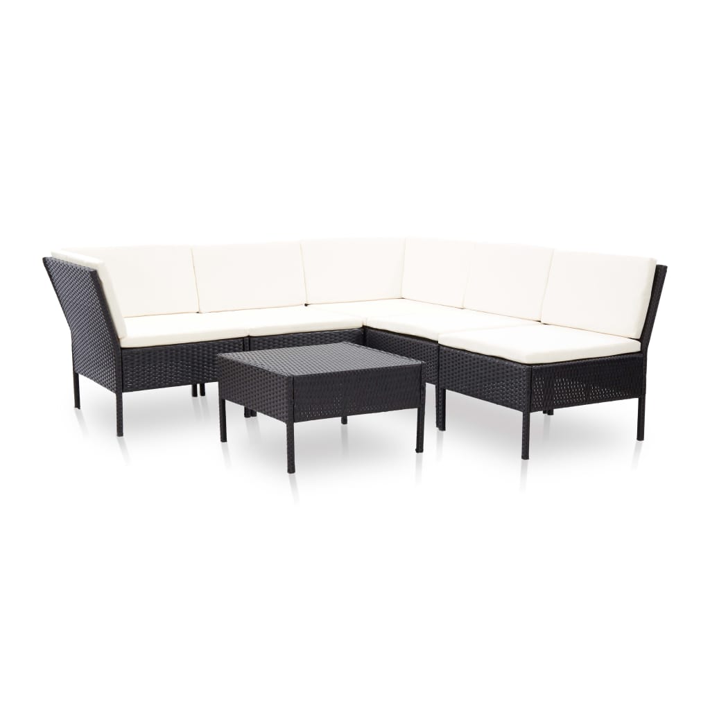 Vetonek Set muebles de jardín 6 piezas y cojines ratán sintético negro