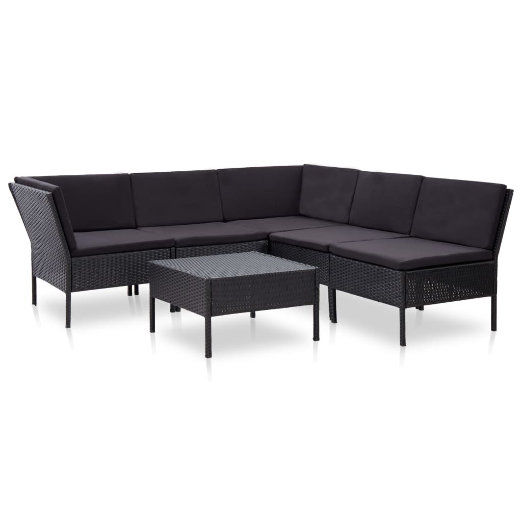 Vetonek Set muebles de jardín 6 piezas y cojines ratán sintético negro