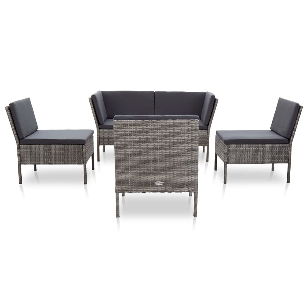 Set de muebles de jardín 6 pzas y cojines ratán sintético gris vidaXL