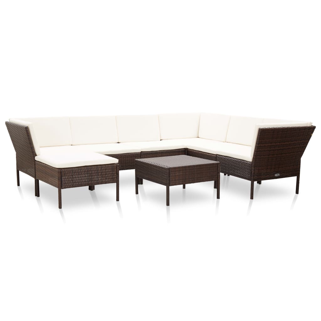 Vetonek Set muebles de jardín 8 piezas y cojines ratán sintético marrón