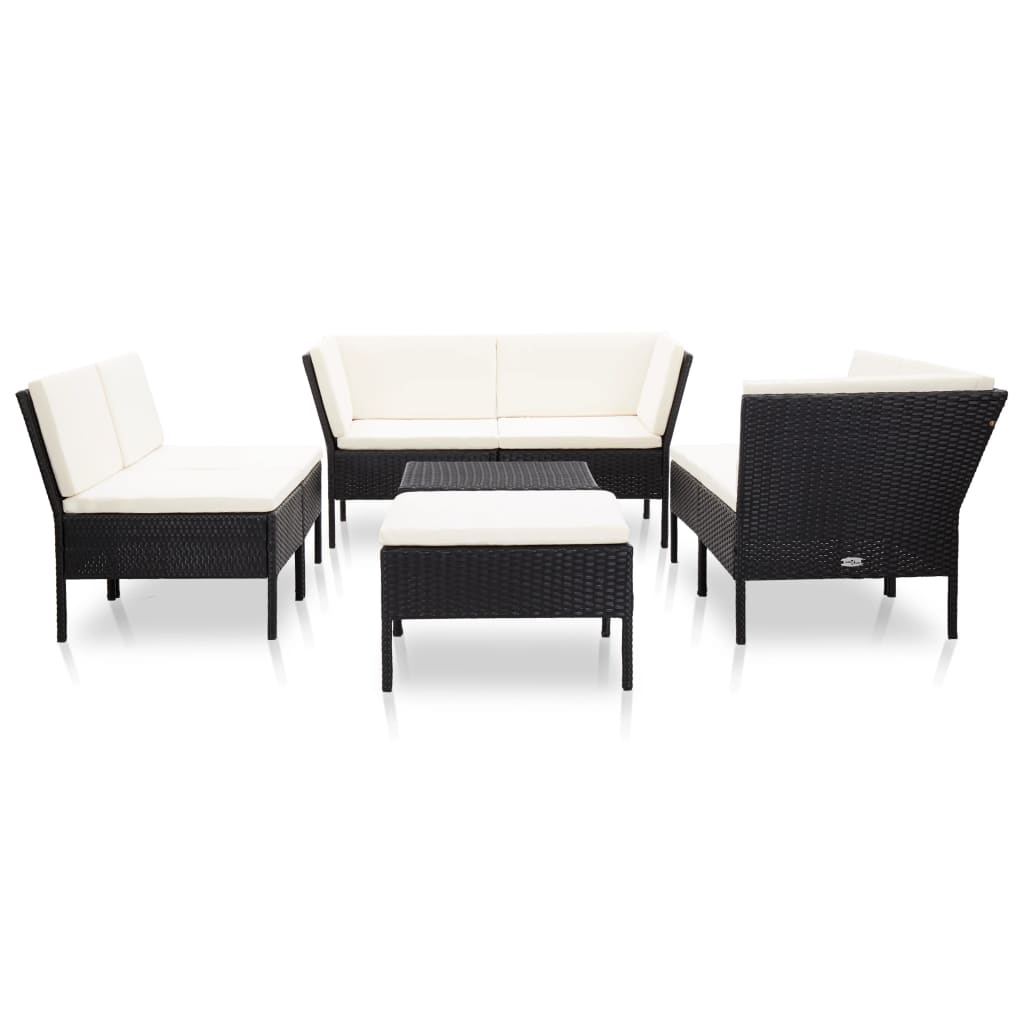 Set muebles de jardín 8 piezas y cojines ratán sintético negro vidaXL