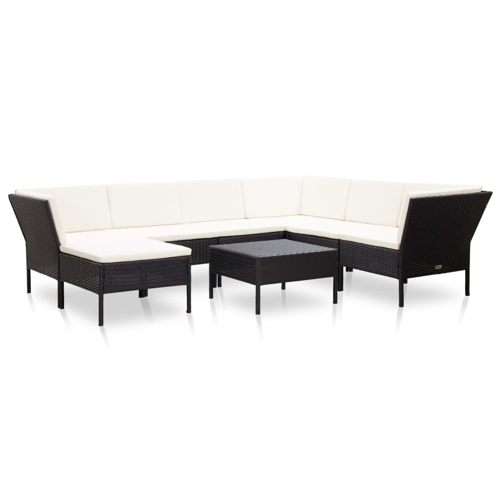 Vetonek Set muebles de jardín 8 piezas y cojines ratán sintético negro