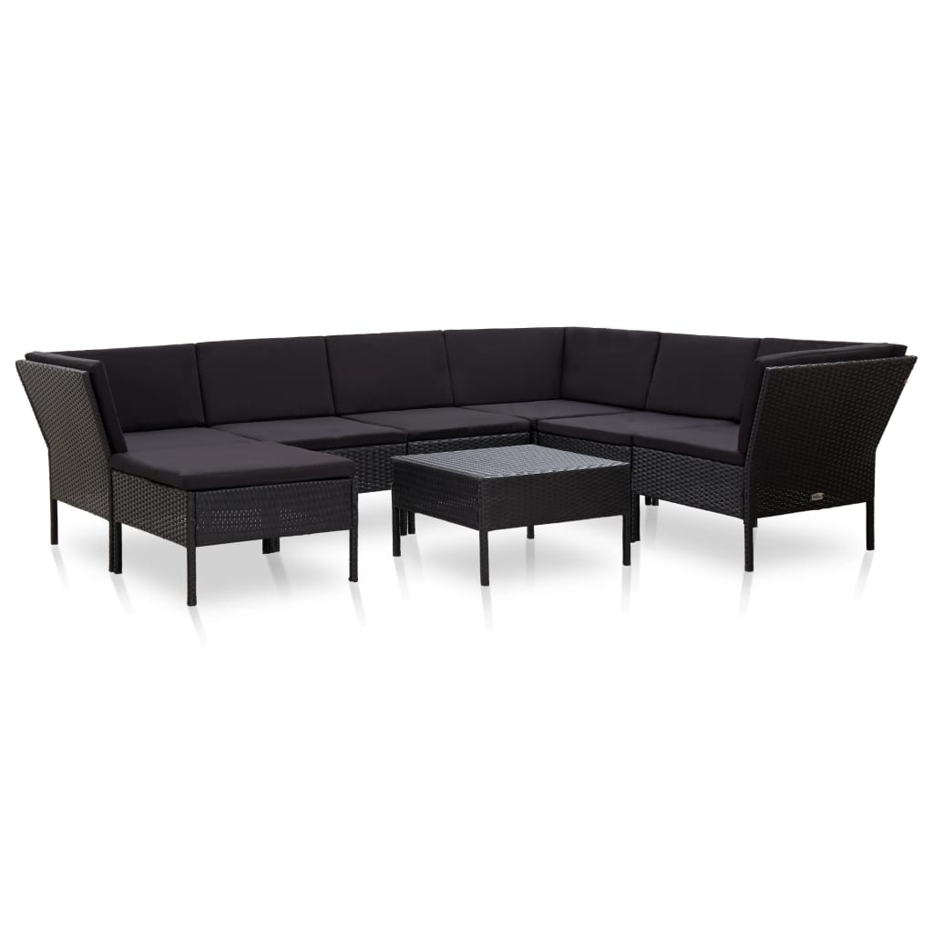 Vetonek Set muebles de jardín 8 piezas y cojines ratán sintético negro