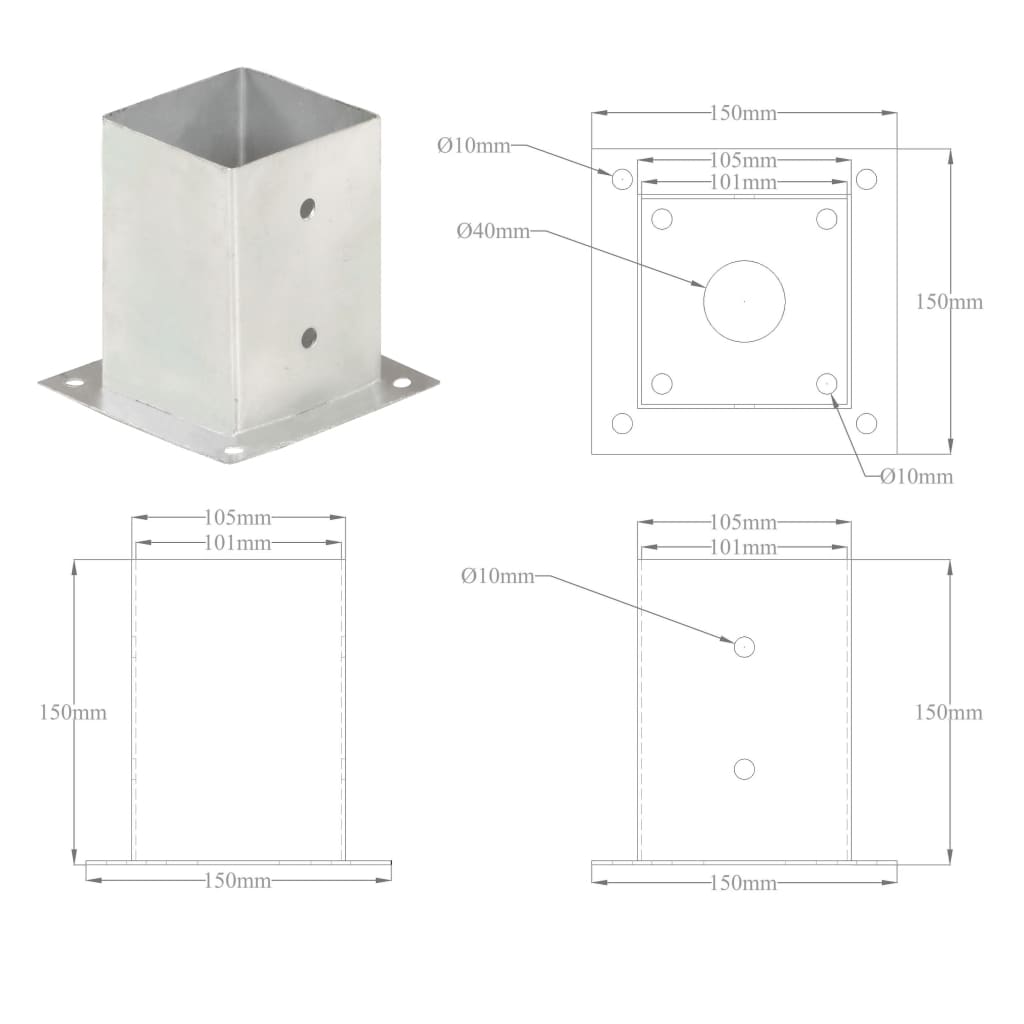 Anclajes para postes 4 unidades metal galvanizado 101 mm