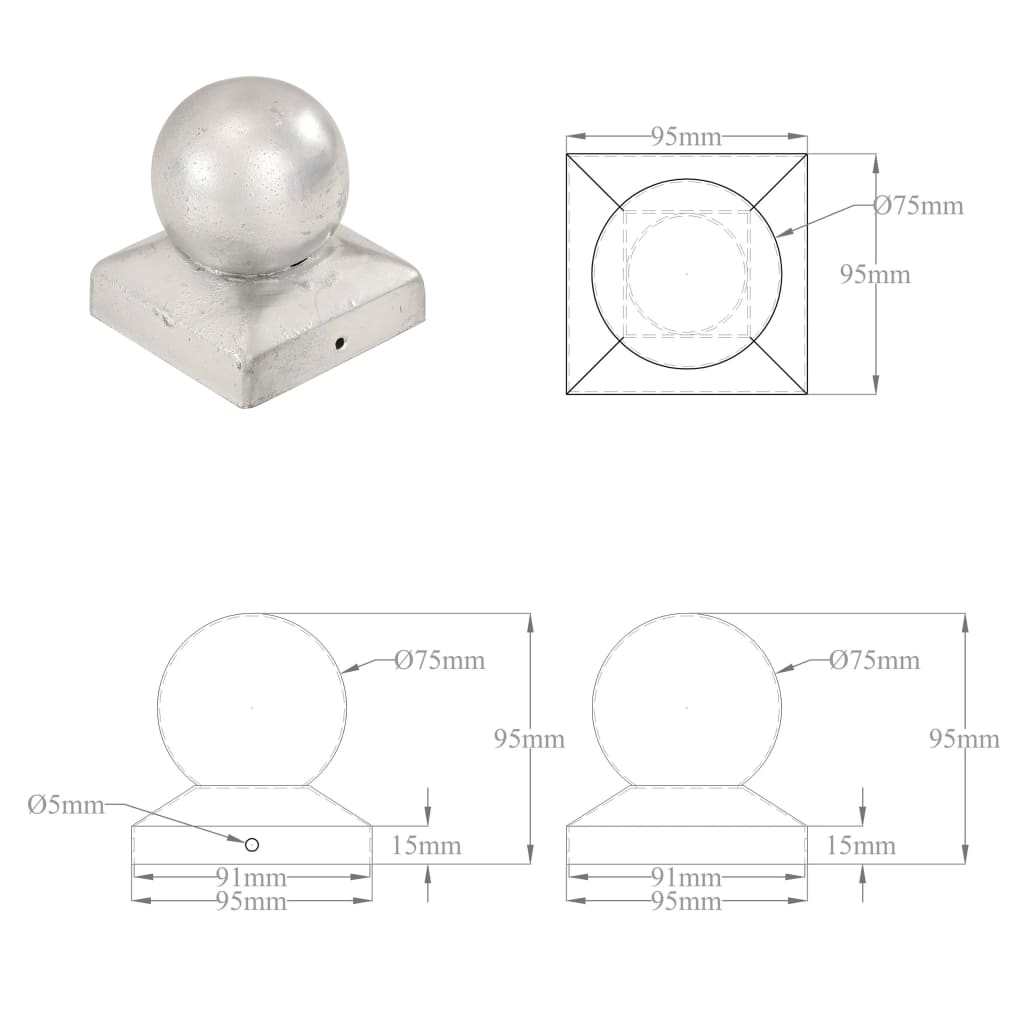 Publica tapas 6 uds galvanized metal globe final 91x91 mm