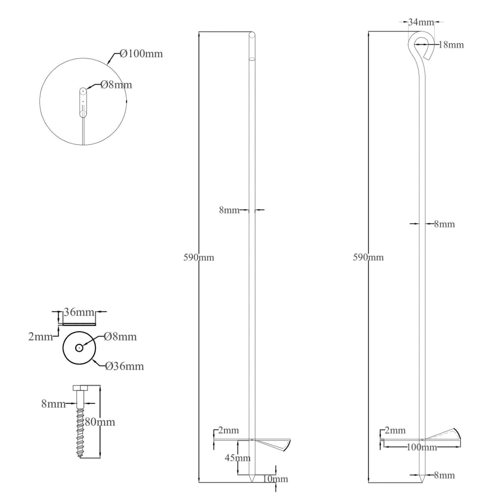 Anclajes de tierra 10 uds metal galvanizado 10x60 cm