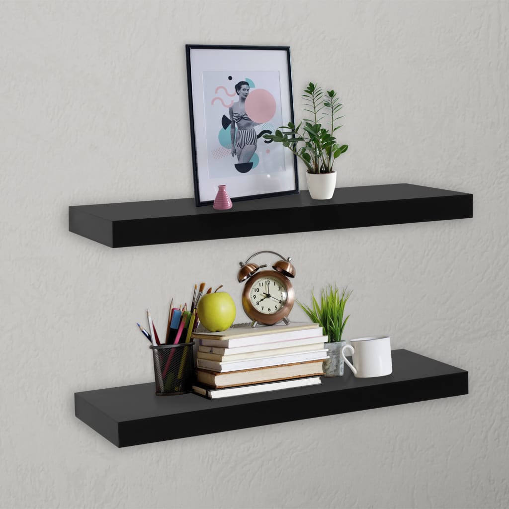 Vetonek Estantes flotantes de pared 2 unidades negro 60x20x3,8 cm