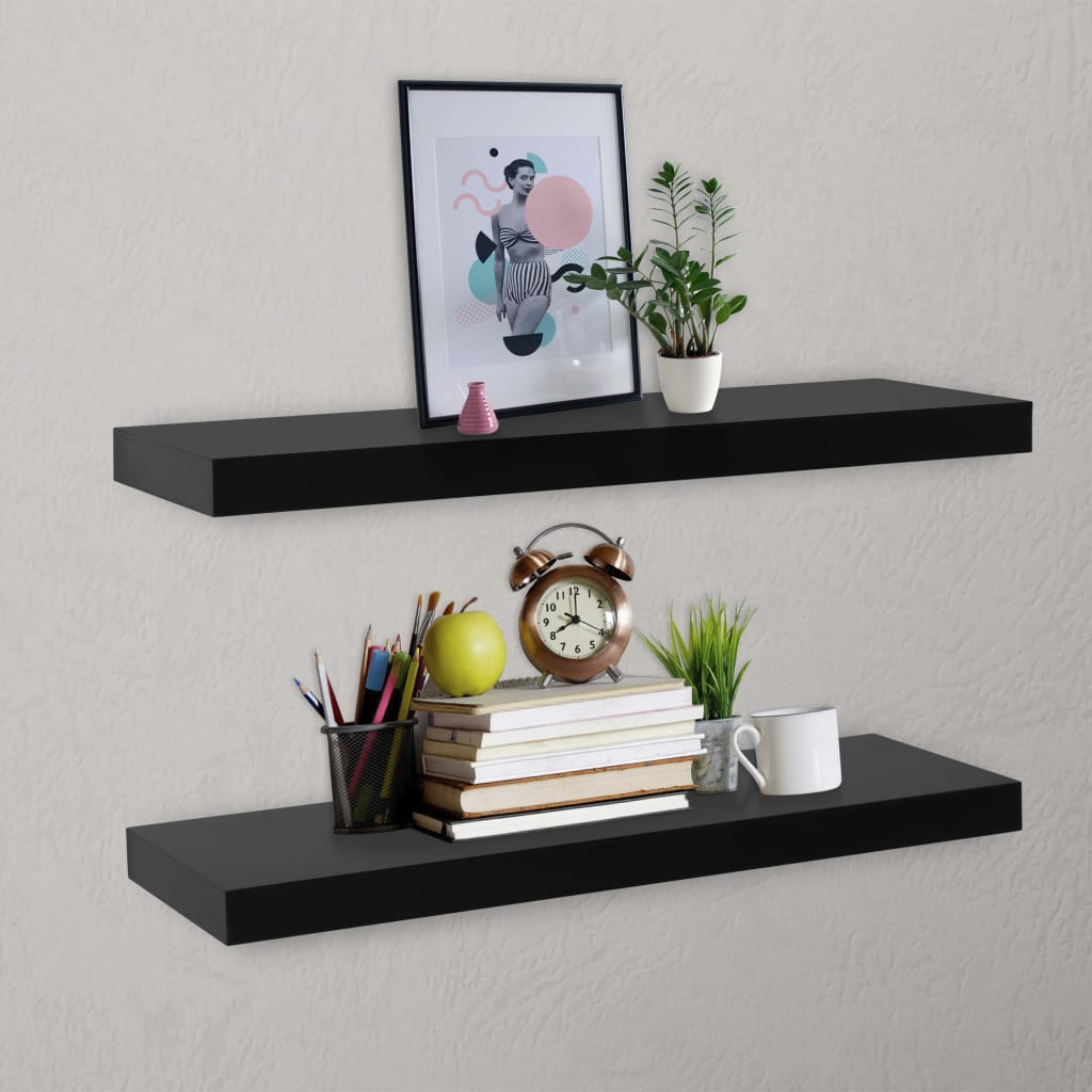 Vetonek Estantes flotantes de pared 2 unidades negro 80x20x3,8 cm