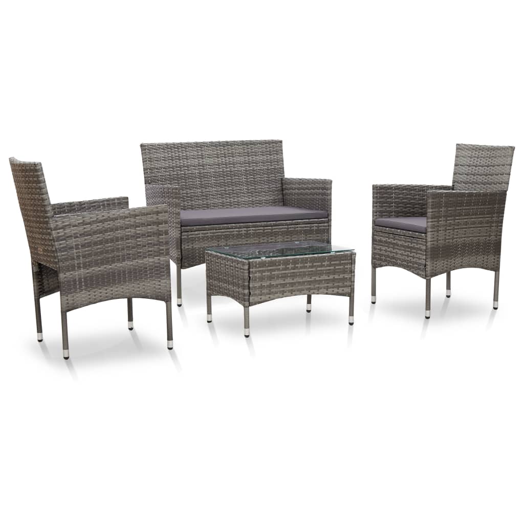 Vetonek Set de muebles de jardín 4 pzas y cojines ratán sintético gris