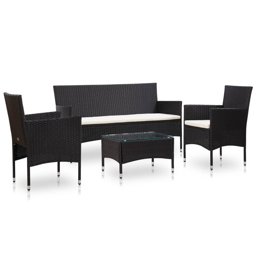 Vetonek Set de muebles de jardín 4 pzas y cojines ratán sintético negro