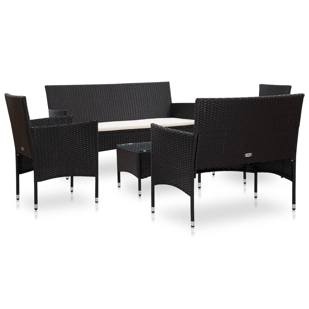 Set muebles de jardín y cojines 5 piezas ratán sintético negro vidaXL