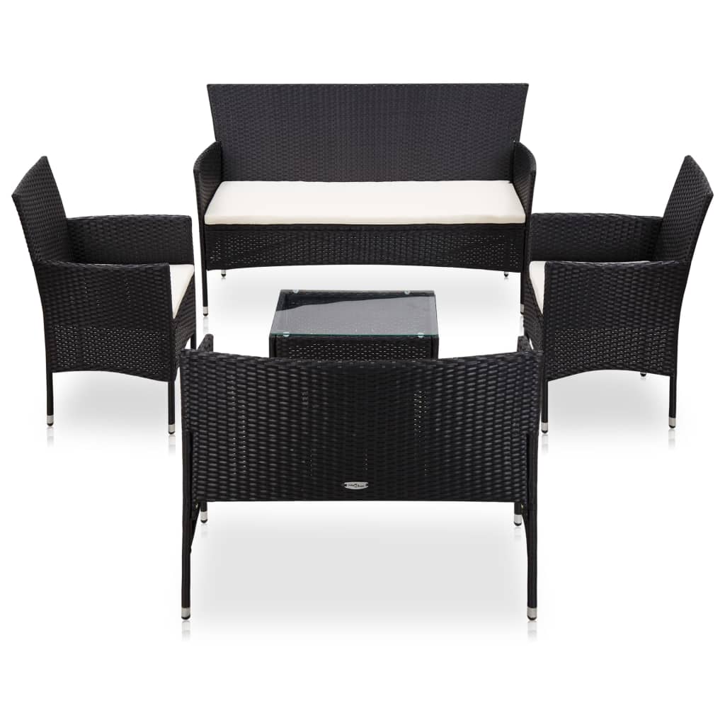 Vetonek Set muebles de jardín y cojines 5 piezas ratán sintético negro