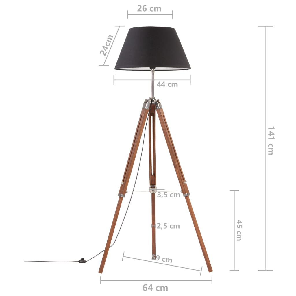 Lámpara de trípode madera maciza de teca marrón y negro 141 cm