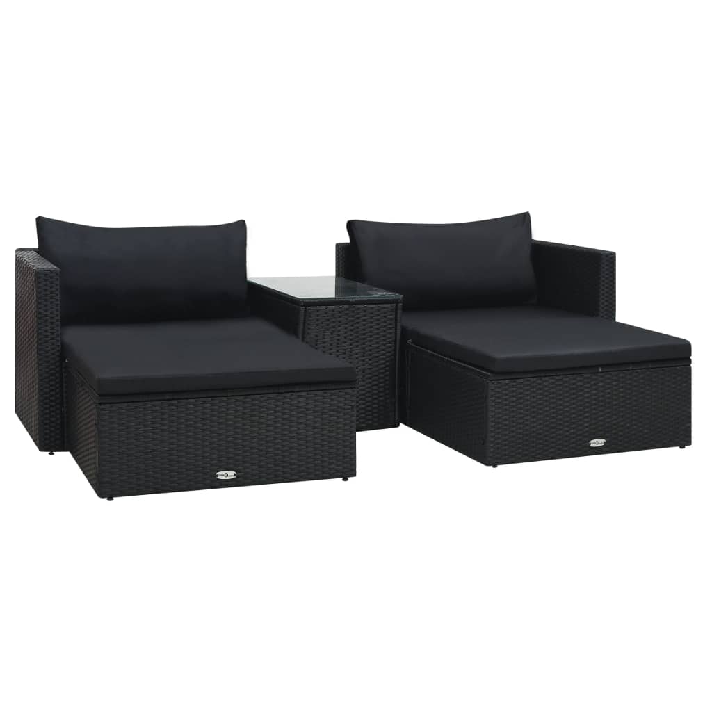 Set muebles de jardín 5 piezas y cojines ratán sintético negro