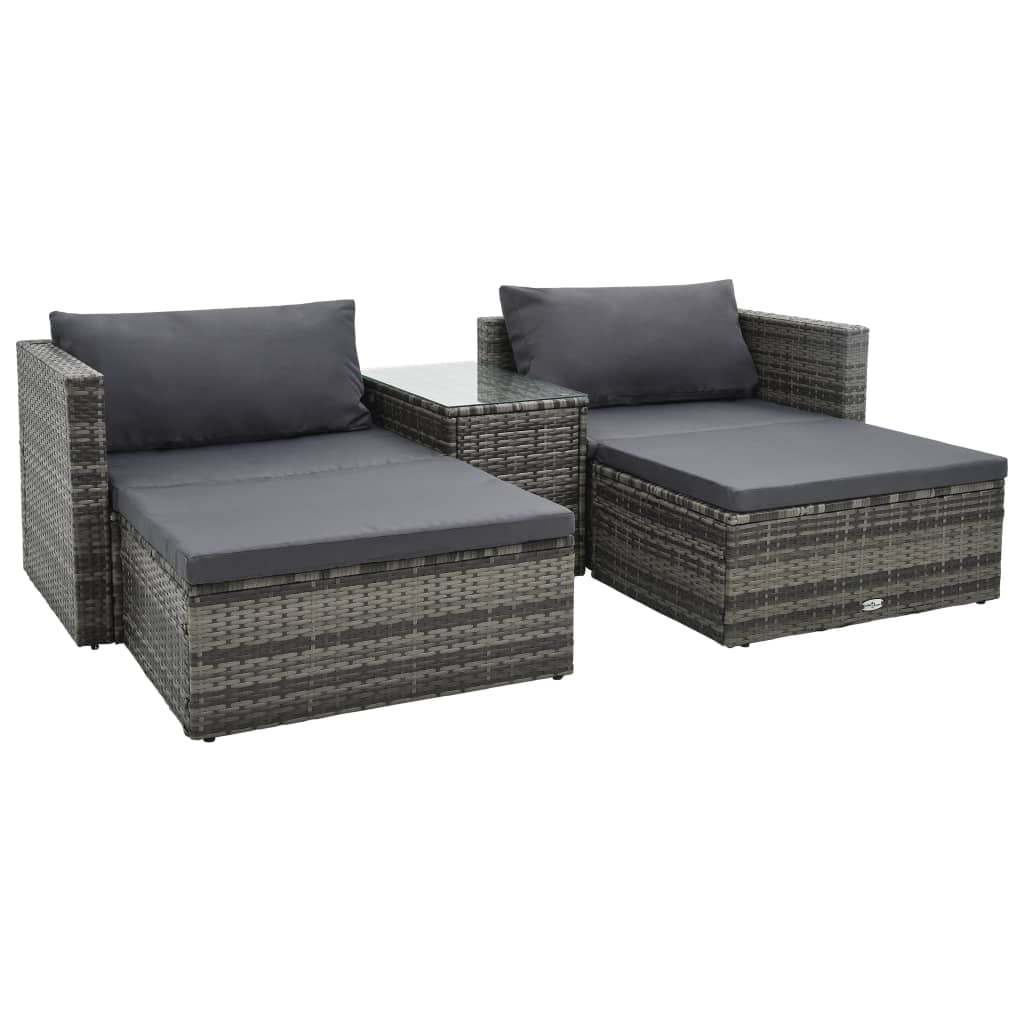 Vetonek Set de muebles de jardín 5 pzas y cojines ratán sintético gris