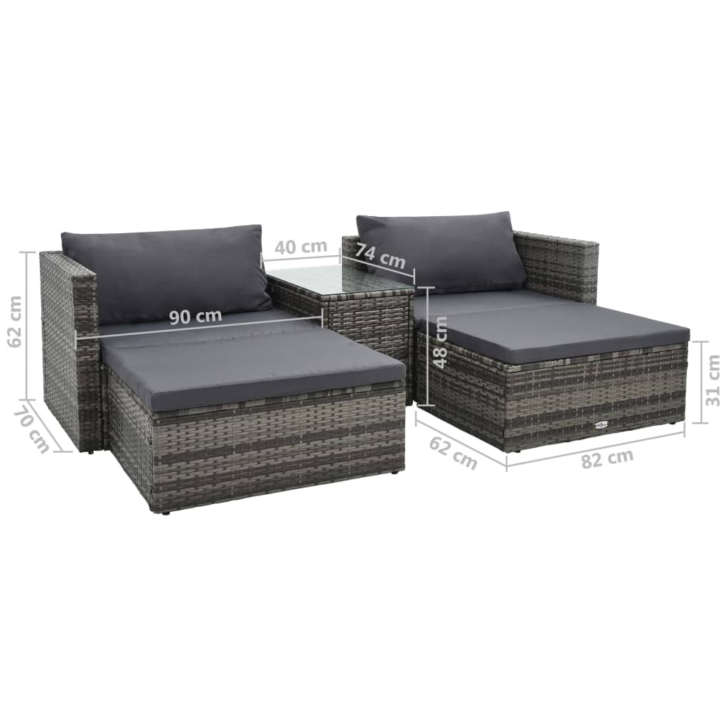 Set de muebles de jardín 5 pzas y cojines ratán sintético gris vidaXL