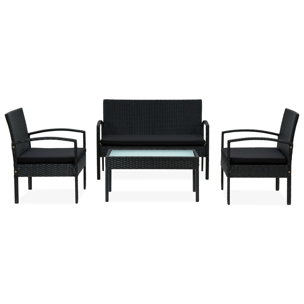 Set de muebles de jardín 4 pzas y cojines ratán sintético negro vidaXL