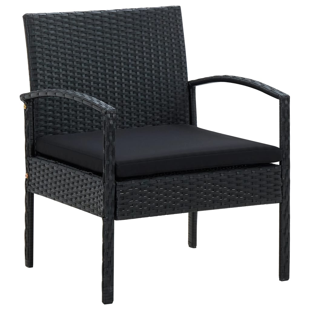 Vetonek Sillón de jardín con cojín ratán sintético negro