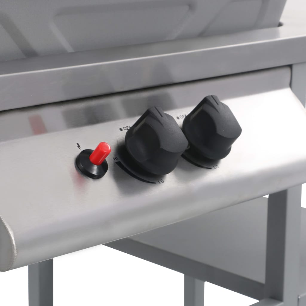 Barbacoa portátil de gas con mesita de 3 estantes plateado V6933 Vetonek