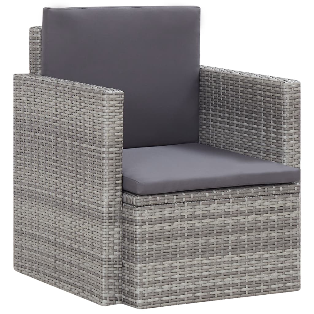 Vetonek Sillón de jardín con cojines ratán sintético gris