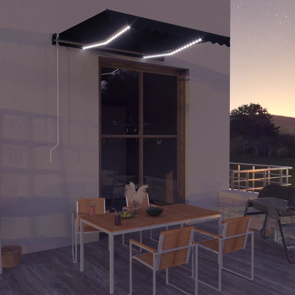 Toldo retráctil manual con LED gris antracita 300x250 cm vidaXL