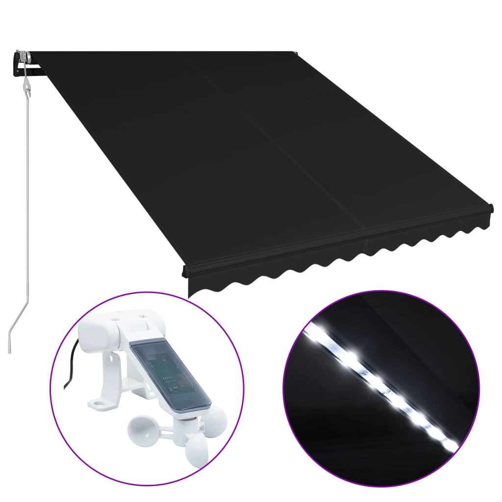 Toldo retráctil LED y sensor de viento gris antracita 300x250cm vidaXL