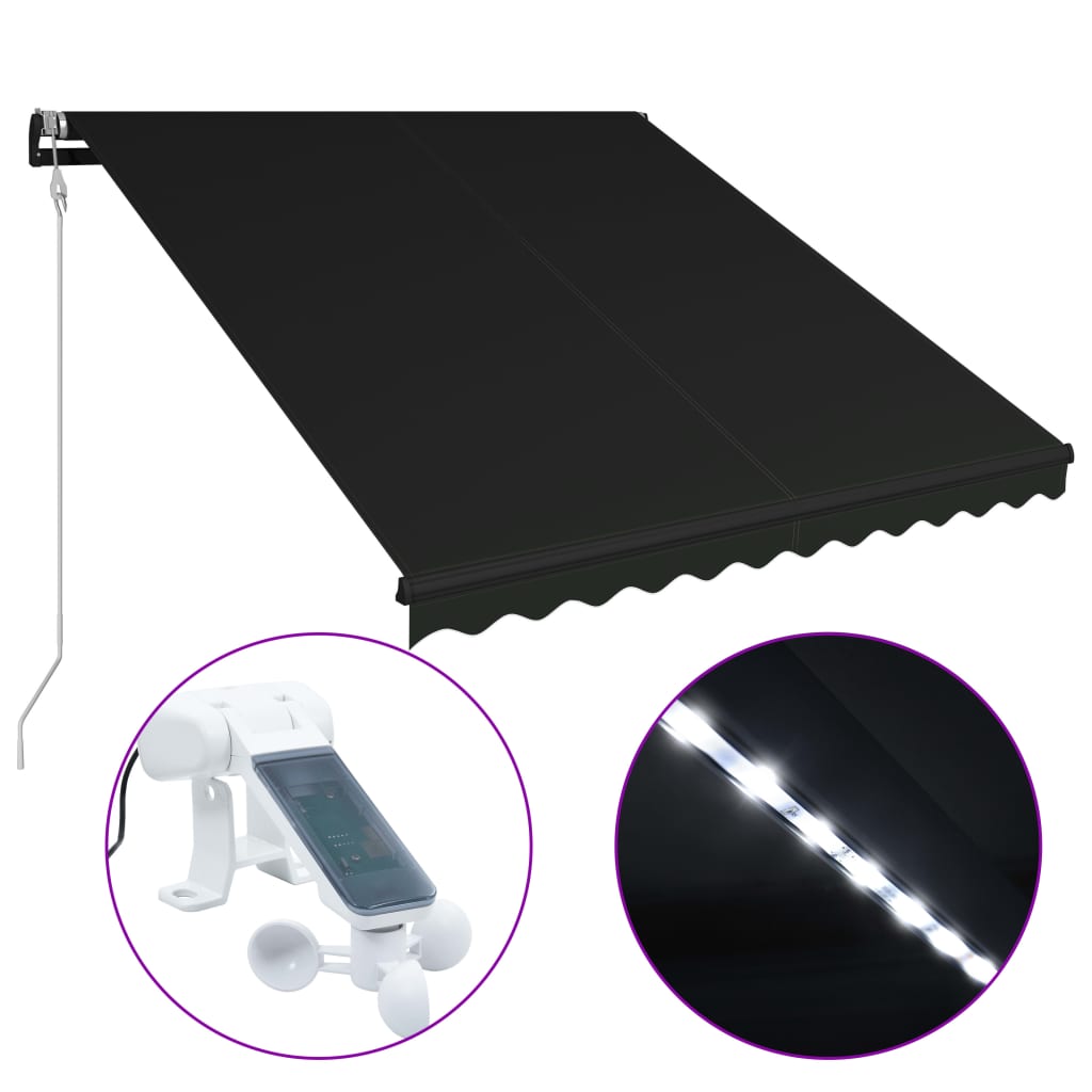 Toldo retráctil LED y sensor de viento gris antracita 350x250cm vidaXL