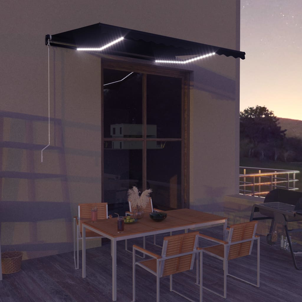 Toldo retráctil LED y sensor de viento gris antracita 350x250cm vidaXL