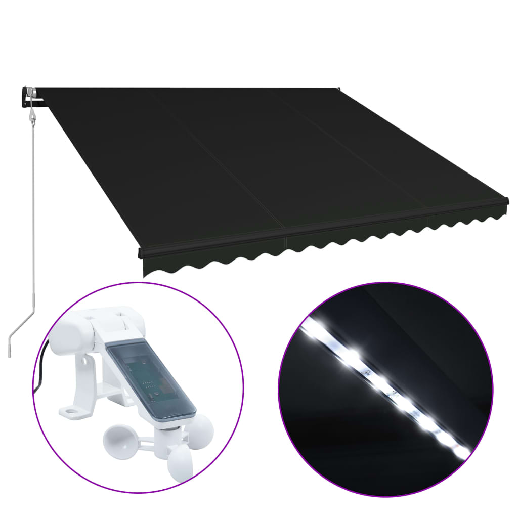 Toldo retráctil LED y sensor de viento gris antracita 400x300cm vidaXL